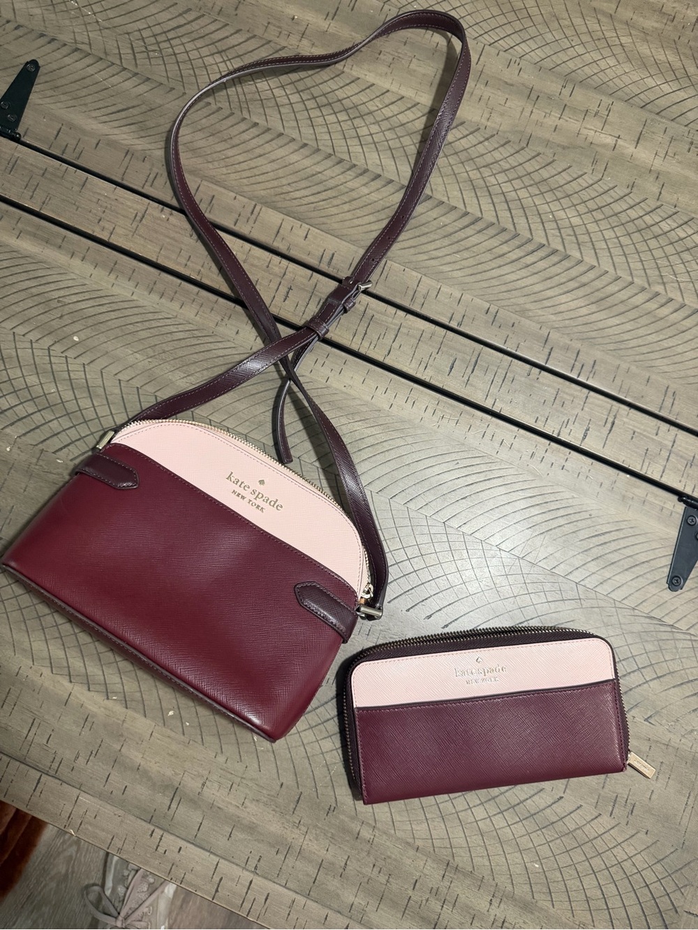 kate spade Two-Tone Wine and Blush Crossbody with Matching Wallet - Picture 1 of 10